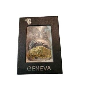 Geneva Quartz Tractor Trailer Trucker Two-Tone Gold and Silver Pocket Watch 0910
